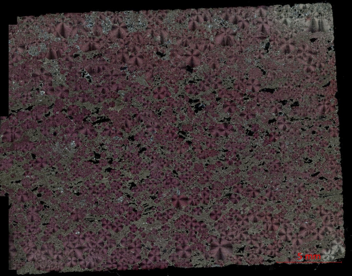 Carbonate-Rock-Spherulite_pre-salt-reservoir_XN-Crossed-Nicols